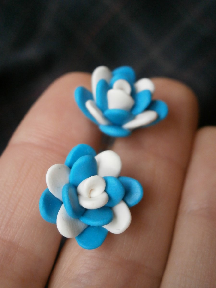 Náušnice kytičky – tyrkysová, bílá