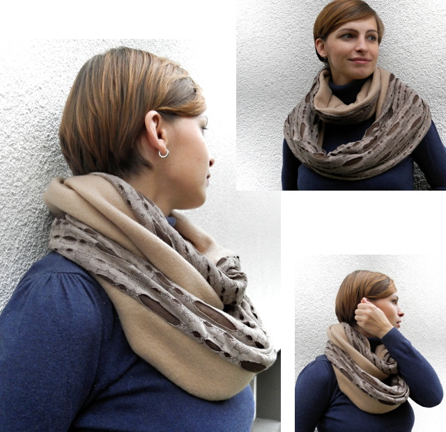 zimní šál z fleecu HNĚDO BÉŽOVÁ