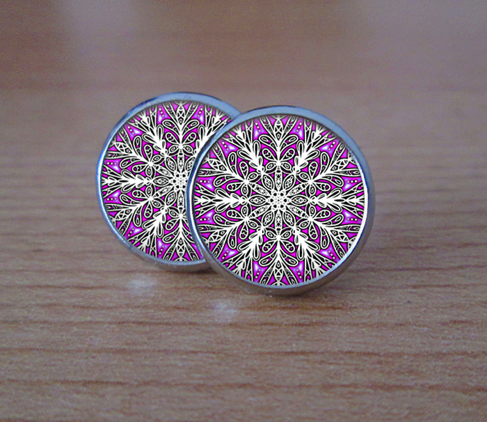 Lila star -  náušničky puzetky 12 mm