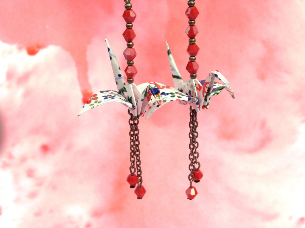  - origami jeřáb - elegantní náušnice