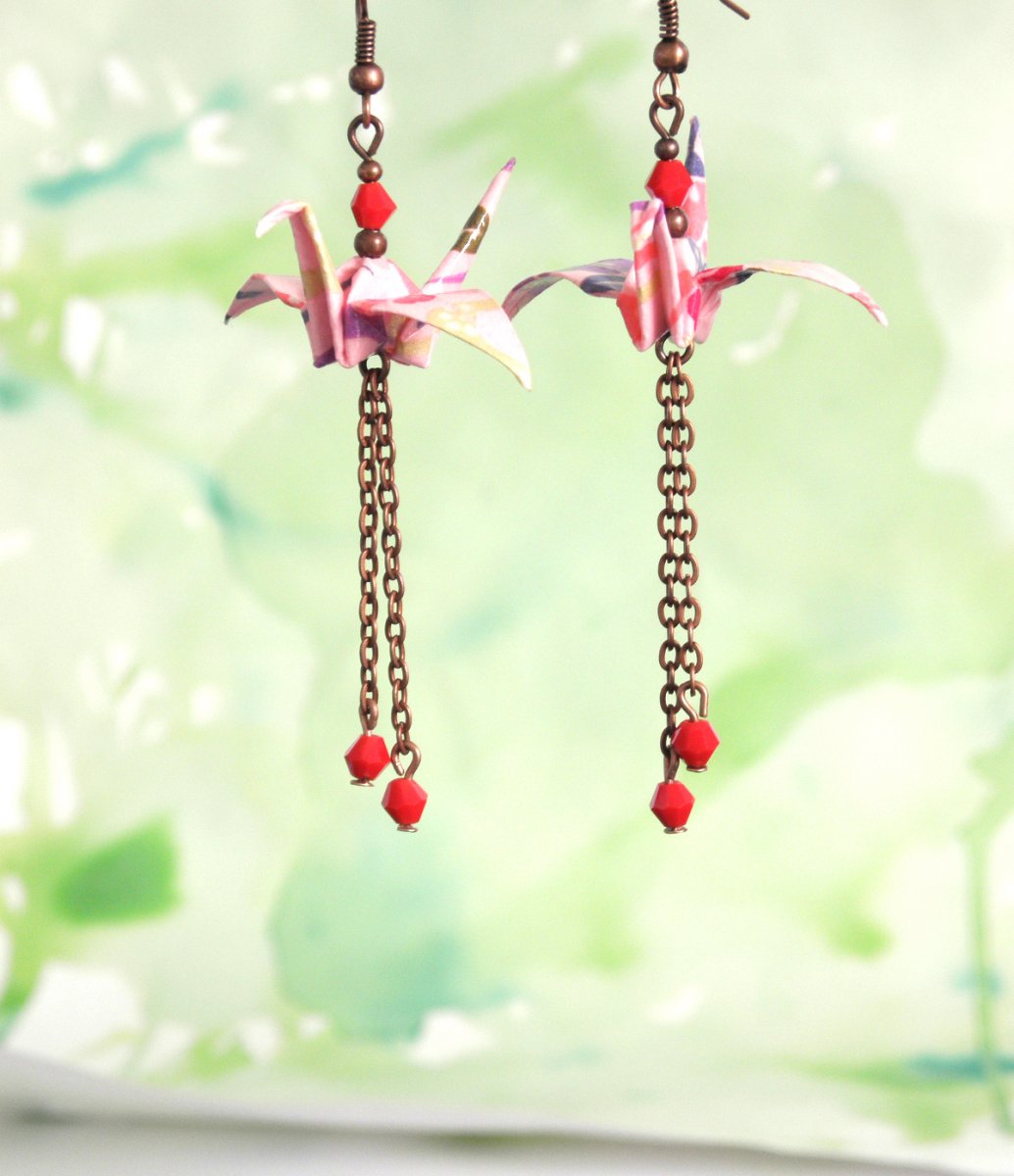  - origami crane -  jeřáb, náušnice