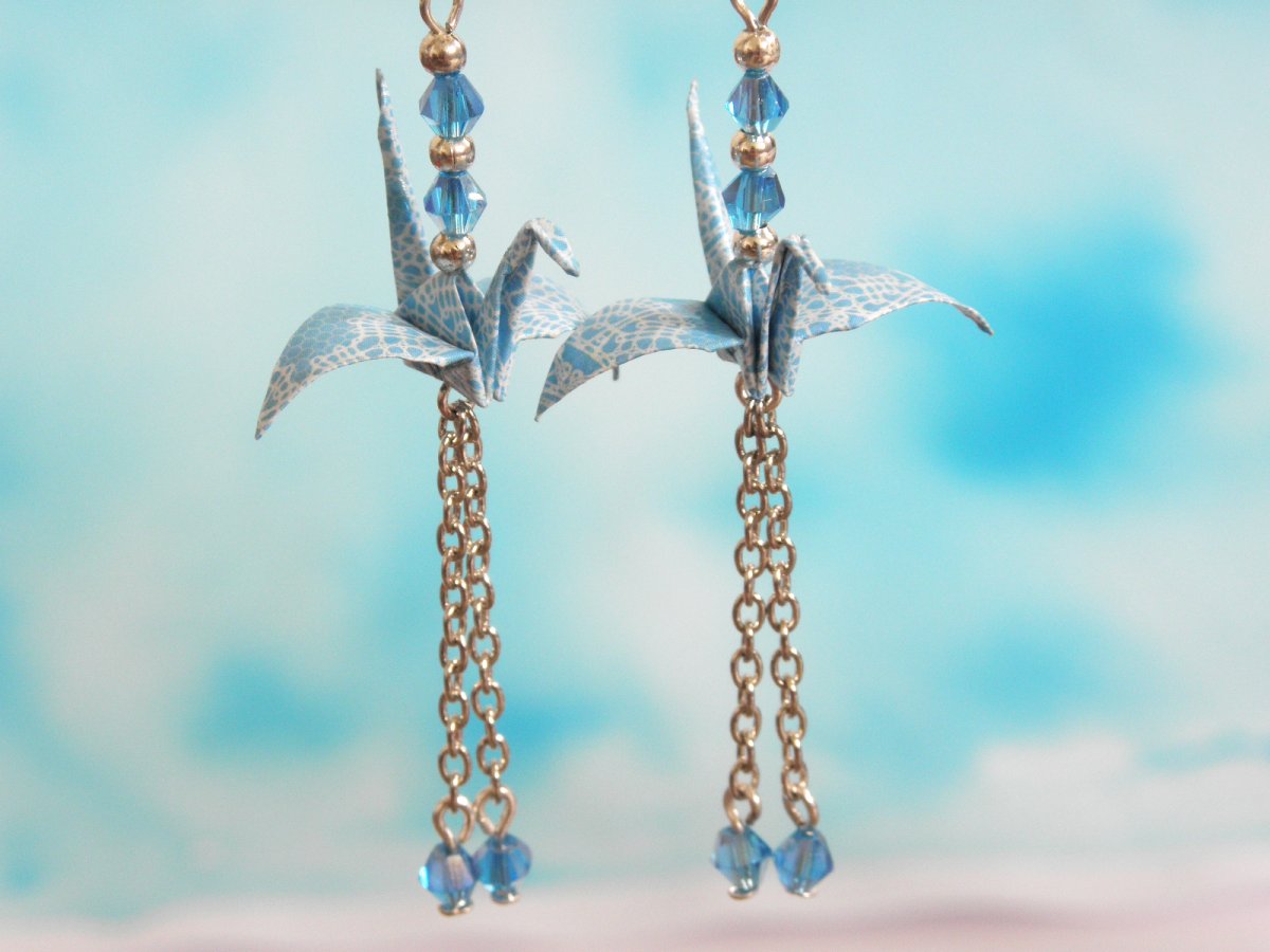  - japonské origami náušnice - jeřáb