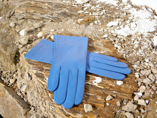 Sv. modré kožené rukavice s hedvábnou podšívkou