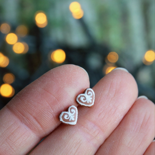 Pidi perníková srdíčka, fimo náušnice, vtipné, pecky