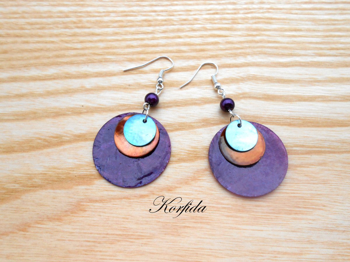 Náušnice perleť fialová+hnědá+modrá (330/16)