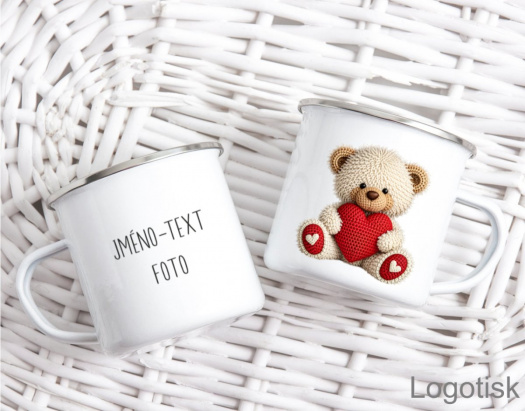 Valentýnský plecháček s potiskem MEDVÍDEK