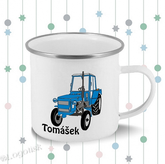 Plechový hrnek s potiskem Traktor se jménem