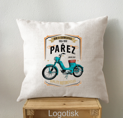 Polštář s potiskem Jawa 550 Pařez vintáž-modrý