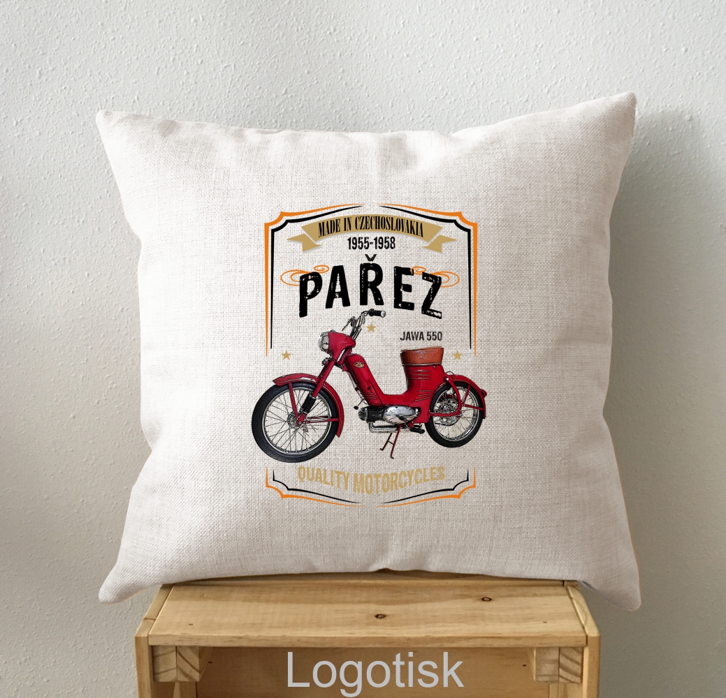 Polštář s potiskem Jawa 550 Pařez vintáž-červený