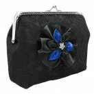 Krajková černá společenská kabelka ze saténovou modrou ozdobou 0585AA