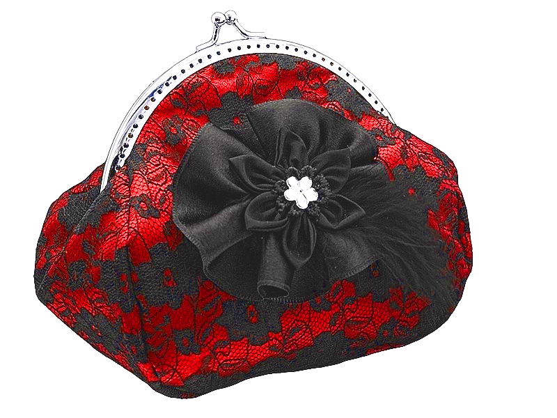 Společenská kabelka krajková červená 0855M