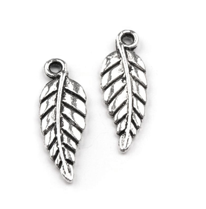 Přvěsek kovový lístek 6x20mm - 5ks - starostříbrná