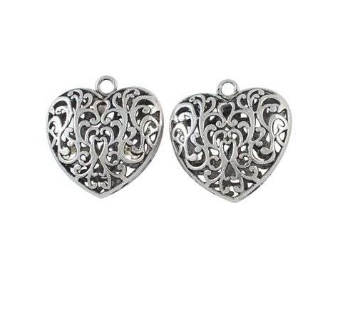 Srdce velké  36x35x12mm - platina - 1ks