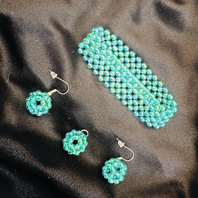 korálkový skleněný zelený set