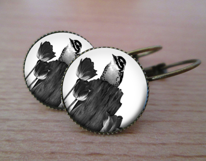 VINTAGE VISACÍ NÁUŠNICE - Ptáček samotář