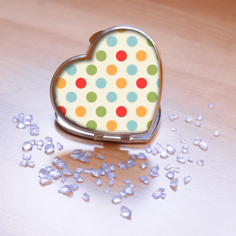 Kapesní zrcátko srdíčko - Barevné puntíčky