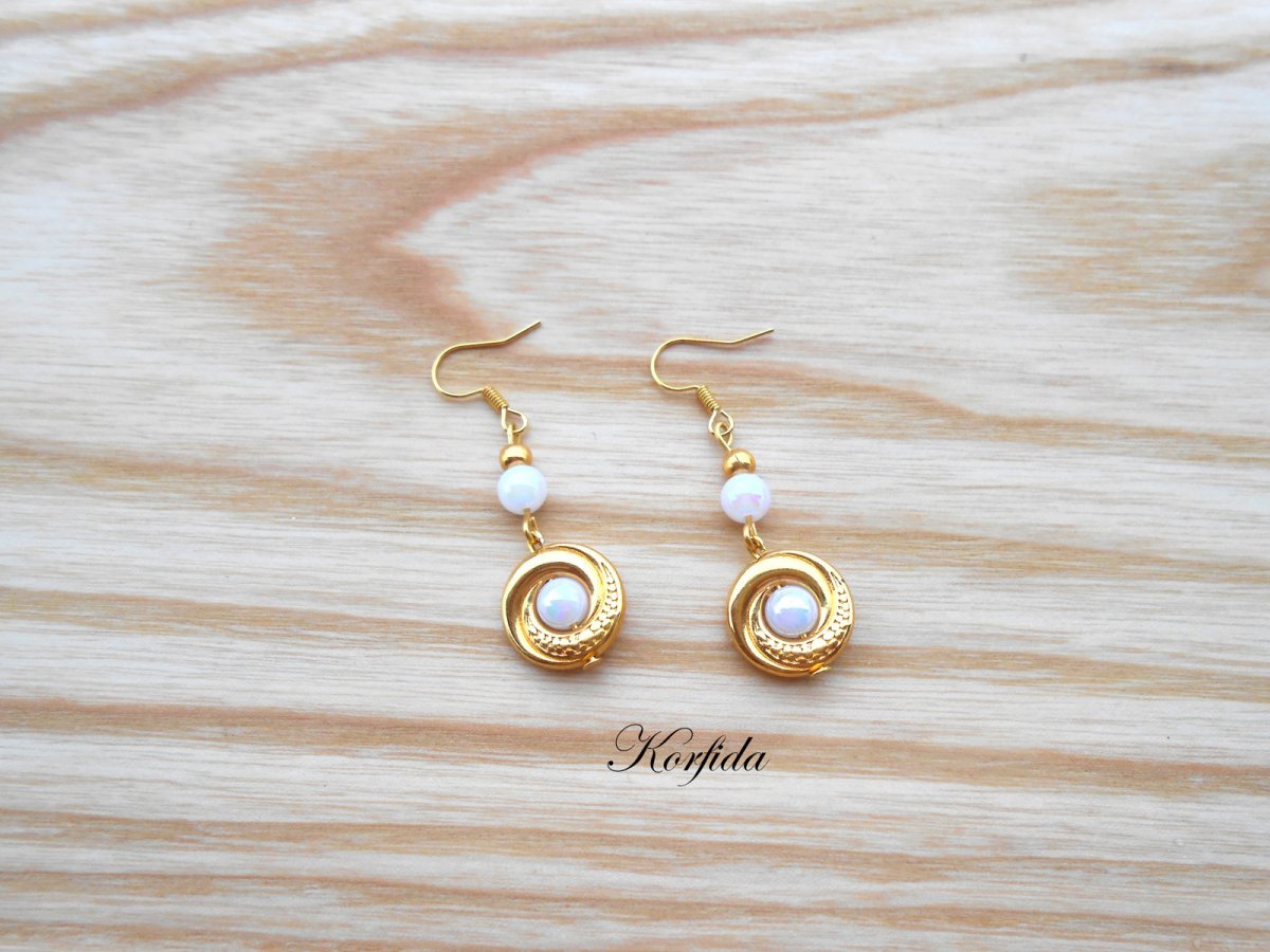 Náušnice kolečka zlatá + bílá (2/17)