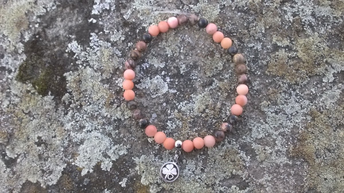 náramek: rodonit,avanturín,čtyřlístek