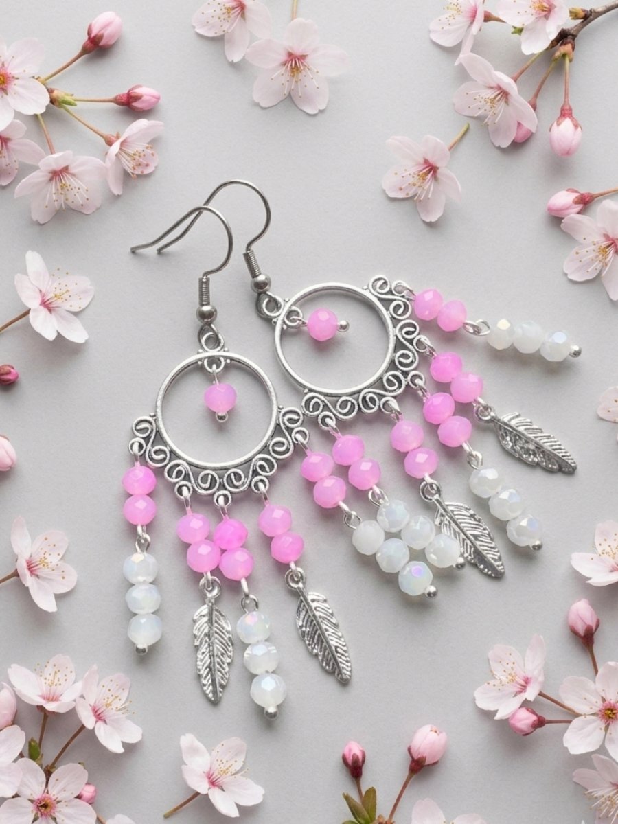 Růžový orient - náušnice s korálky