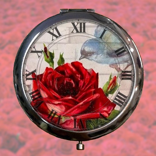 Zrcátko Růže s ptáčkem - hodiny