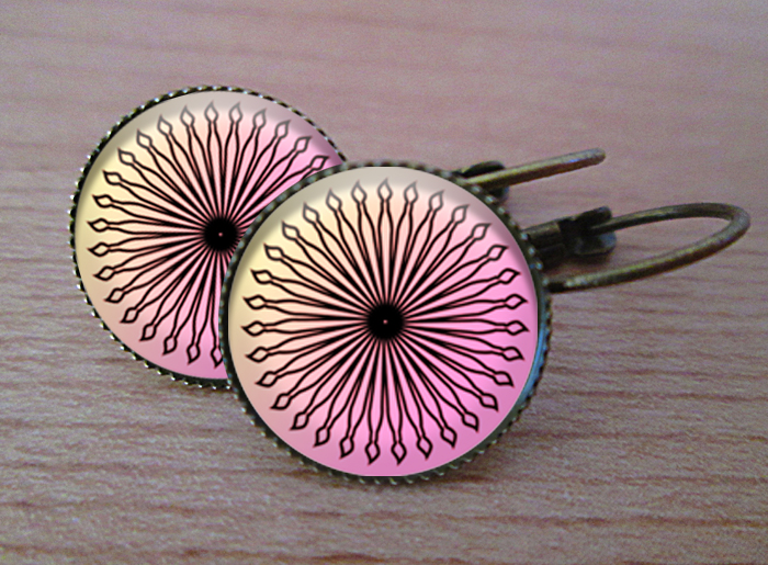 VINTAGE VISACÍ NÁUŠNICE - růžová symetrie