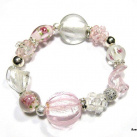 Růžový náramek z vinutých perel a šitých kuliček I.