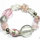 Růžový náramek z vinutých perel a šitých kuliček II.