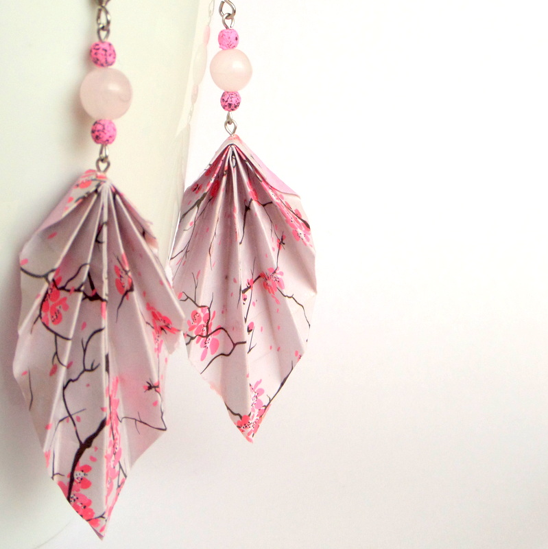 Sakurové listí - origami náušnice