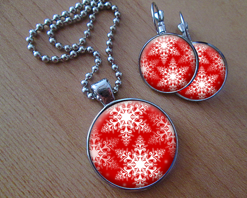Vánoční vločky -  Sada náušniček a přívěsku