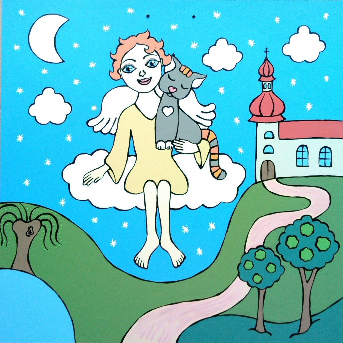 Obrázek - Andělka a kocourek.