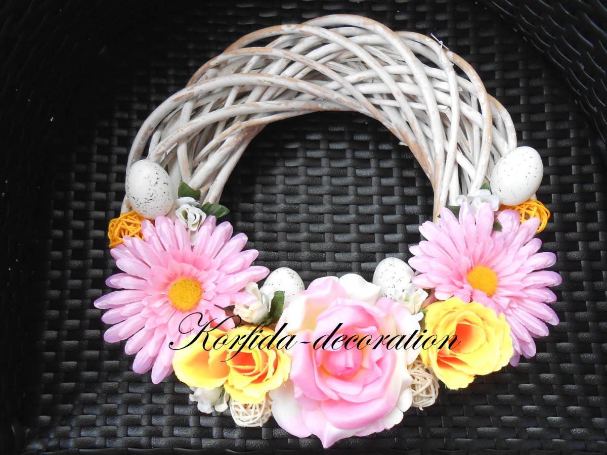 Věnec - růžové a žluté kytičky 234/14