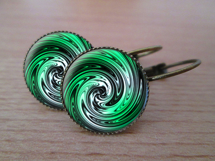 VINTAGE VISACÍ NÁUŠNICE - Smaragdové spirály