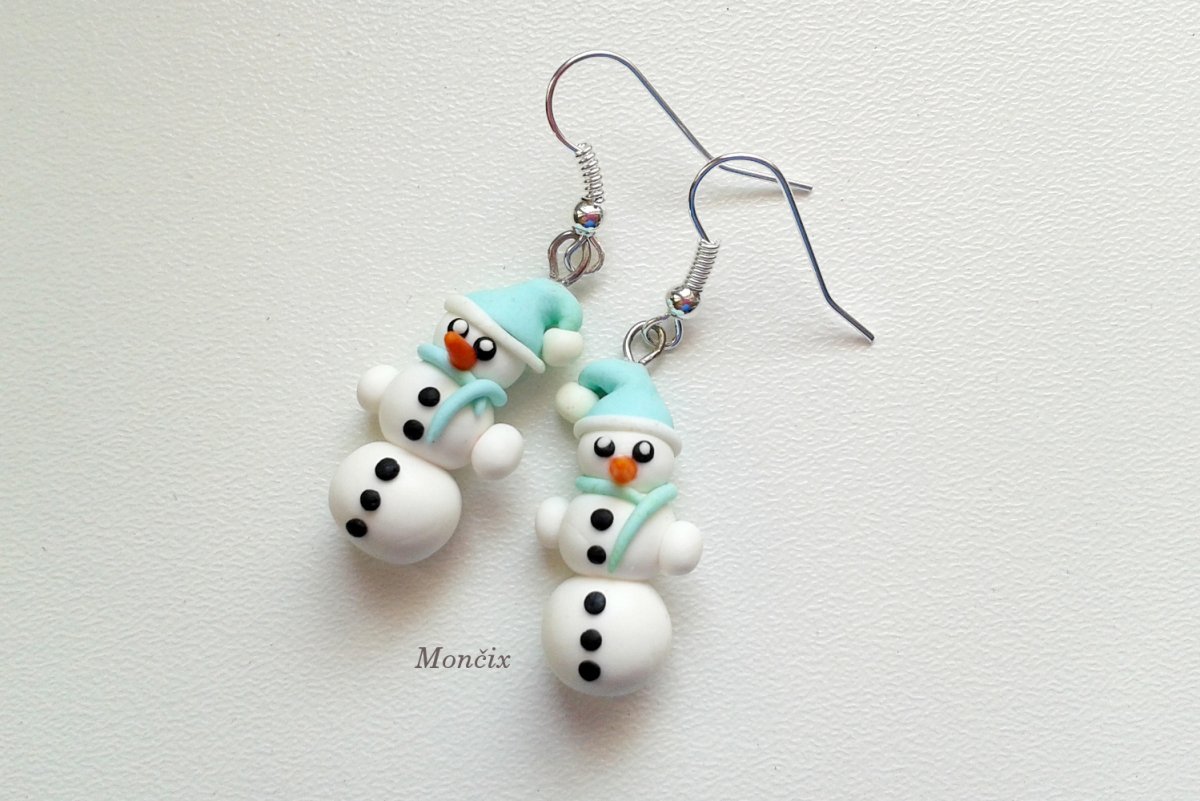 Náušnice FIMO sněhulák