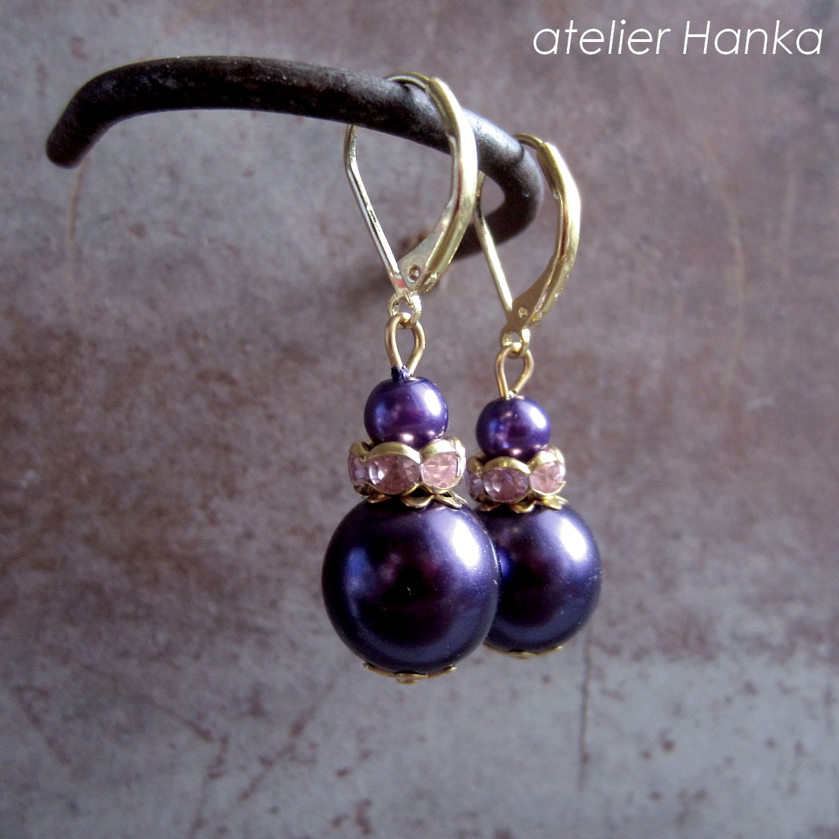 náušnice  ,, FIALOVÉ PERLIČKY 