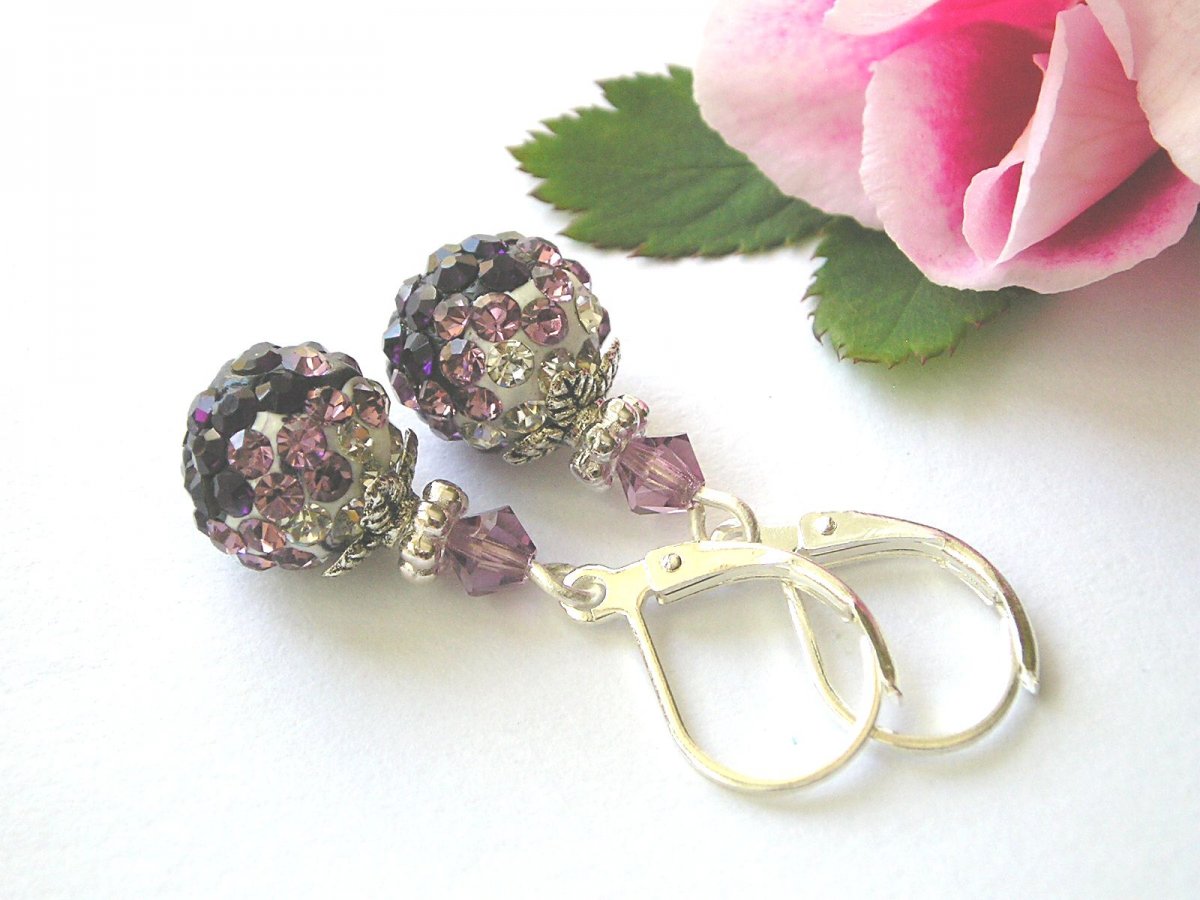 Shamballa náušnice Amethyst