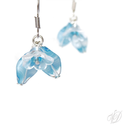 Náušnice - Květiny modré s bílou kalou (0104)