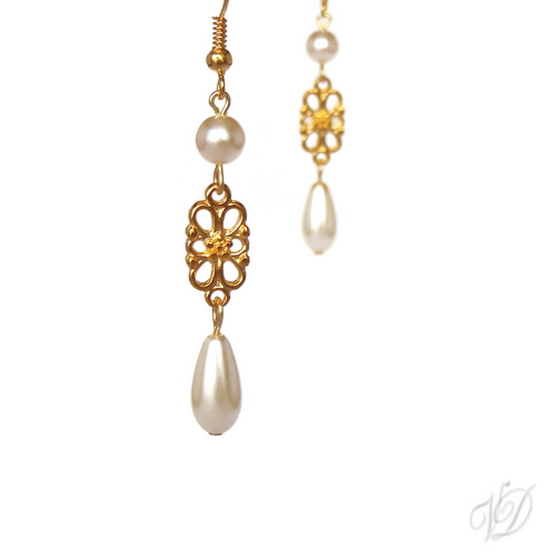 Náušnice - Stébla s ozdobou zlaté s perličkami (0130)