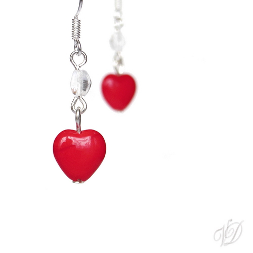 Náušnice - Srdíčka červená s čirou (0149)