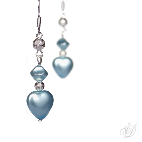 Náušnice - Srdíčka modrá perleťová (0161)