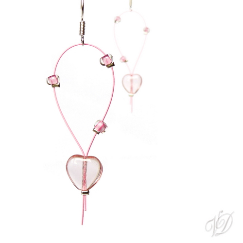 Náušnice - Lanka kapky srdce růžové (0177)