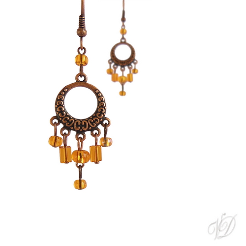 Náušnice - Orient kruh měď oranžové (0189)