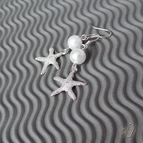 Náušnice 0106 - Mořské hvězdice s bílou perlou
