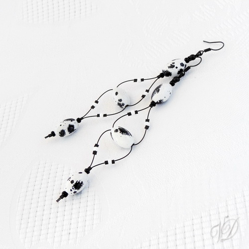 Náušnice - Lanka luxus duo kapky černobílé (0120)