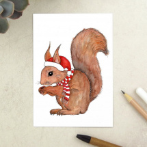 Pohlednice vánoční/zimní s veverkou