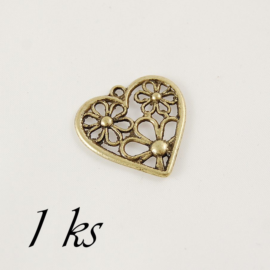 Rozkvetlé srdíčko, bronzová barva - 1ksa (02 0141)