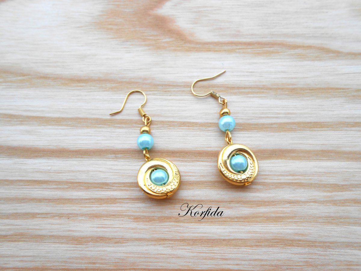 Náušnice kolečka barva zlatá + světle modrá (9/17)