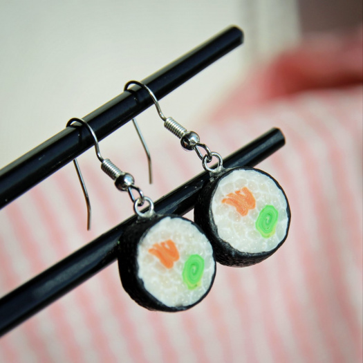 Sushi náušnice visací, fimo, vtipné