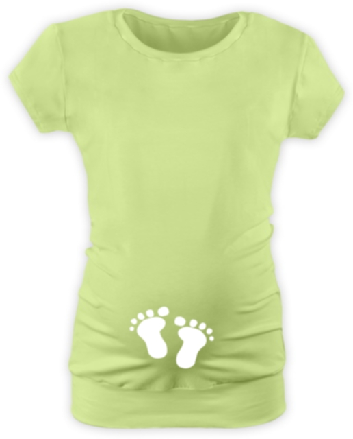 těhotenské TRIČKO světle zelené s výšivkou NOŽIČKY, bílá