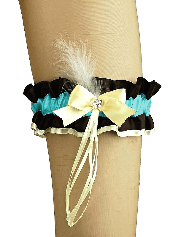 Svatební podvazek pro nevěstu černo tyrkysový 0255