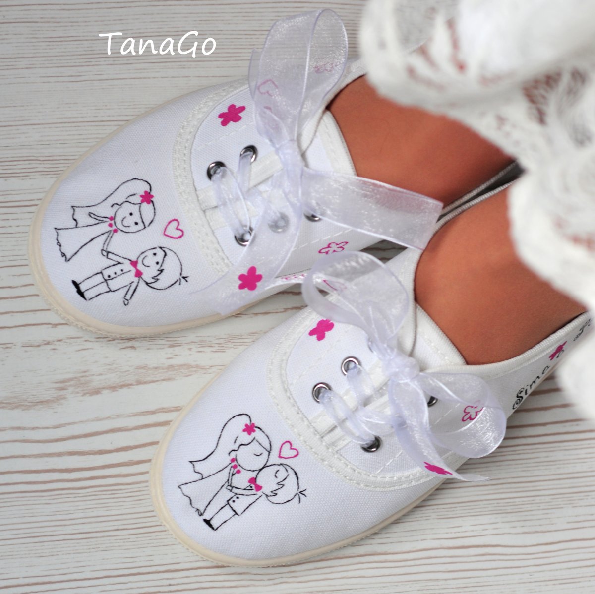 Svatební tenisky v růžové + jméno, datum